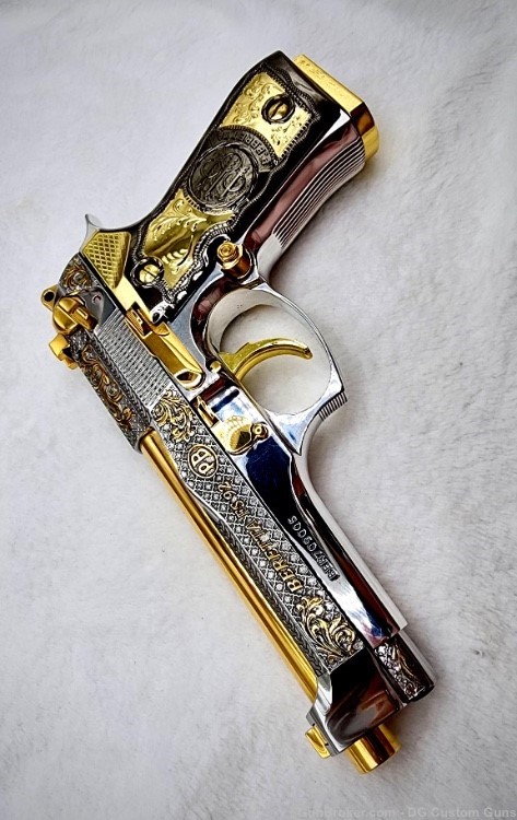 Rare Custom engraved Beretta 92fs Brigadier w/ gold plating-img-5
