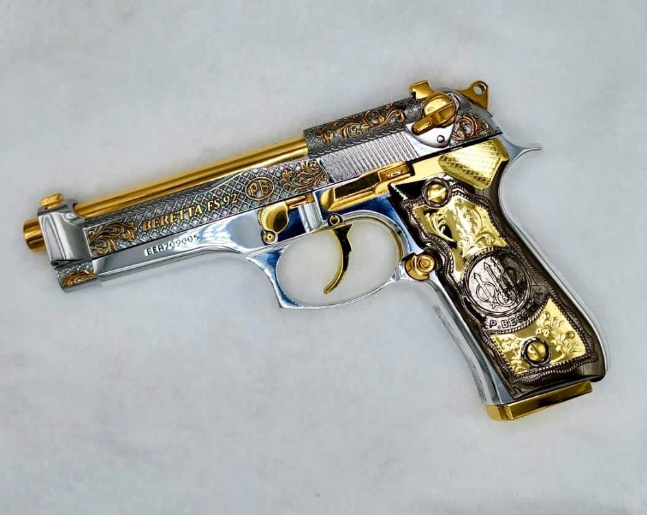 Rare Custom engraved Beretta 92fs Brigadier w/ gold plating-img-1