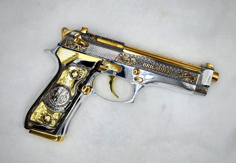Rare Custom engraved Beretta 92fs Brigadier w/ gold plating-img-0
