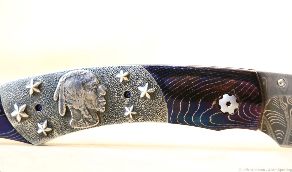 William Henry Spearpoint Buffalo Nickel III Heat color Damascus and Silver-img-2