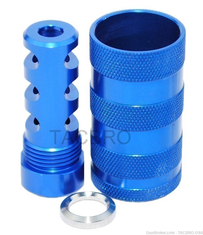 TACBRO Blue AR15 1/2"x28 Muzzle Brake + 13/16"x16 Sound Forwarder-img-0