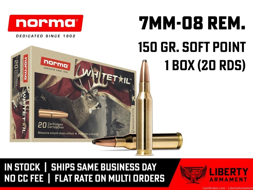 7mm-08 Rem Ammo 150 gr Norma Whitetail Hunting Ammunition-img-0