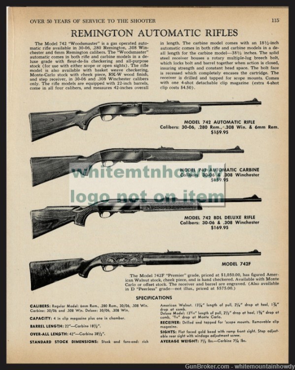 1968 REMINGTON 742 741 BDL Deluxe, 742F Rifle and Carbine AD w/orig prices-img-0