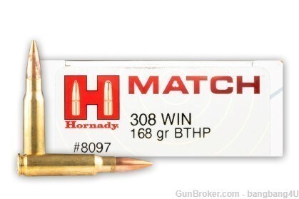Hornady Match 308 Win. 168 grain BTHP # 8097 , 20 rounds-img-0