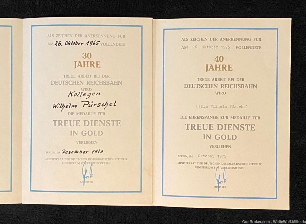 East German DDR Lot full Set FOUR REICHSBAHN AWARD CERTS. to Same Person A+-img-12