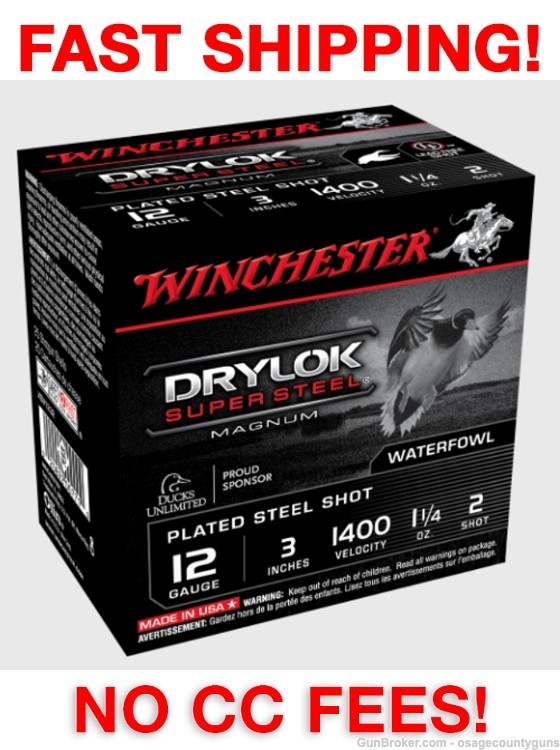 Winchester Drylok Super Steel Magnum, 12 Ga, 3", 1-1/4oz, 2 Shot, 25 Rds -img-0