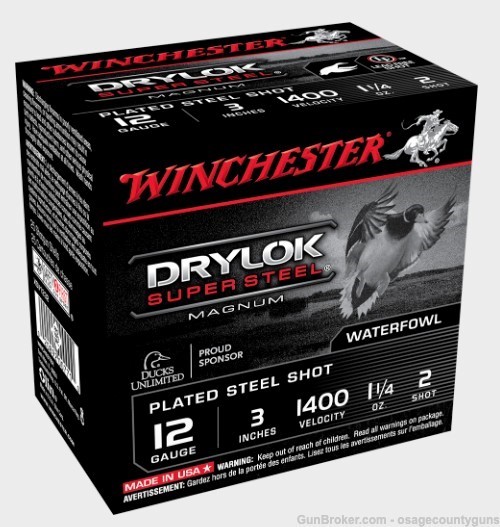 Winchester Drylok Super Steel Magnum, 12 Ga, 3", 1-1/4oz, 2 Shot, 25 Rds -img-1