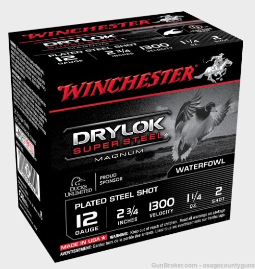 Winchester Drylok Super Steel Magnum, 12 Ga, 2-3/4", 1-1/4oz, 2 Shot, 25 Rd-img-1