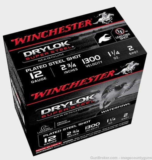 Winchester Drylok Super Steel Magnum, 12 Ga, 2-3/4", 1-1/4oz, 2 Shot, 25 Rd-img-2