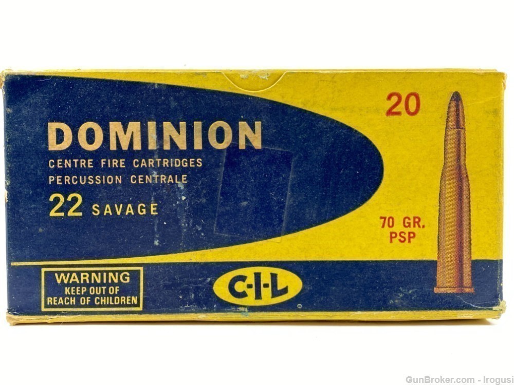 Dominion 22 Savage HP 70 Gr PSP Vintage Ammo FULL BOX-img-0