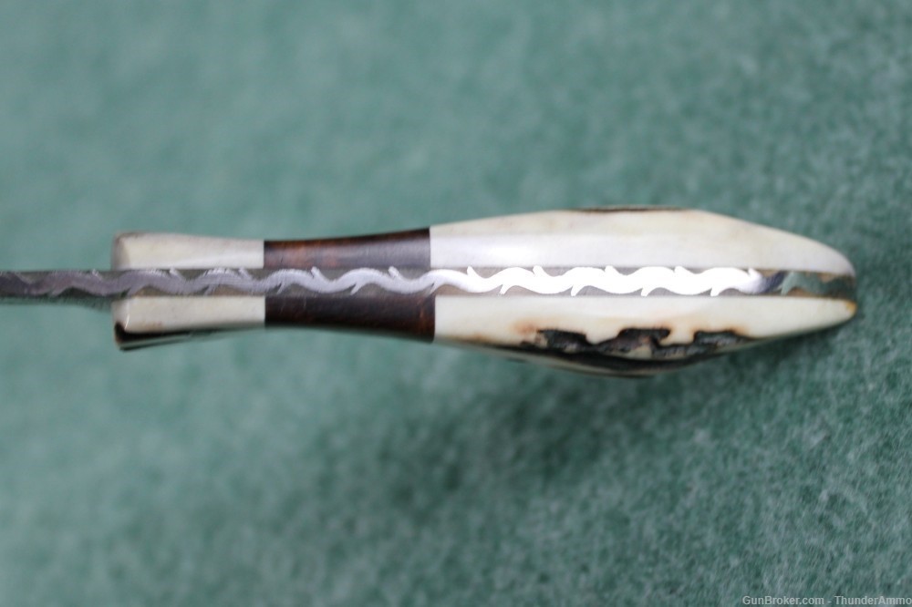 CJ Custom Fixed Blade Damascus Steel Knife Stag Handle w/ Leather Sheath-img-7