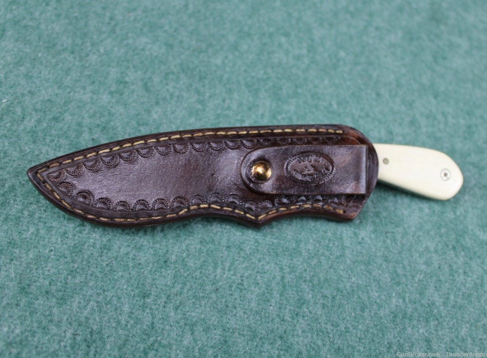 CJ Custom Fixed Blade Damascus Steel Knife Ivory Handle w/ Stingray Sheath-img-1