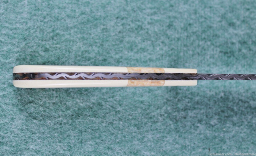 CJ Custom Fixed Blade Damascus Steel Knife Ivory Handle w/ Stingray Sheath-img-8