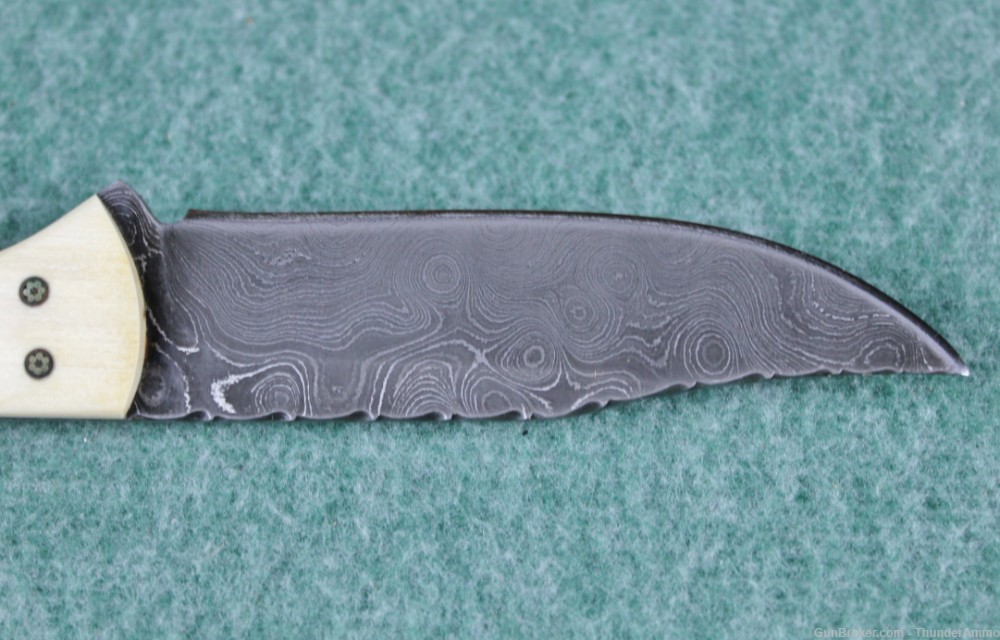 CJ Custom Fixed Blade Damascus Steel Knife Ivory Handle w/ Stingray Sheath-img-4