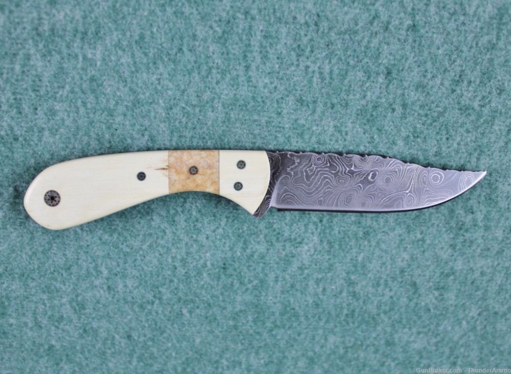 CJ Custom Fixed Blade Damascus Steel Knife Ivory Handle w/ Stingray Sheath-img-0