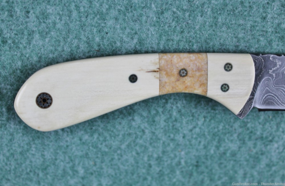 CJ Custom Fixed Blade Damascus Steel Knife Ivory Handle w/ Stingray Sheath-img-6
