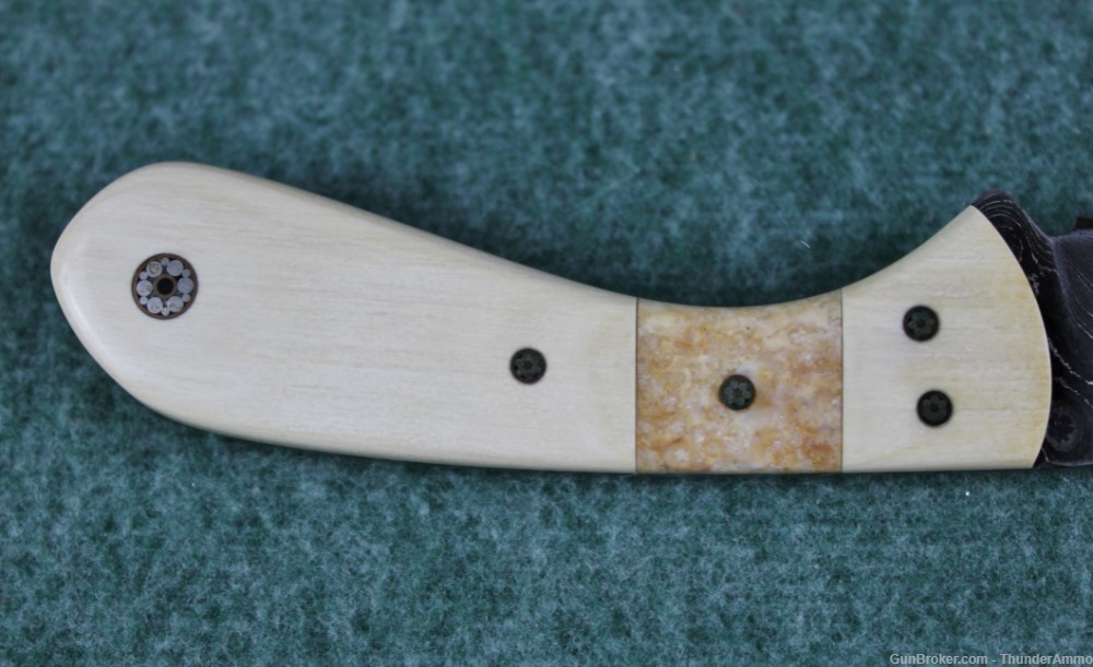 CJ Custom Fixed Blade Damascus Steel Knife Ivory Handle w/ Stingray Sheath-img-5