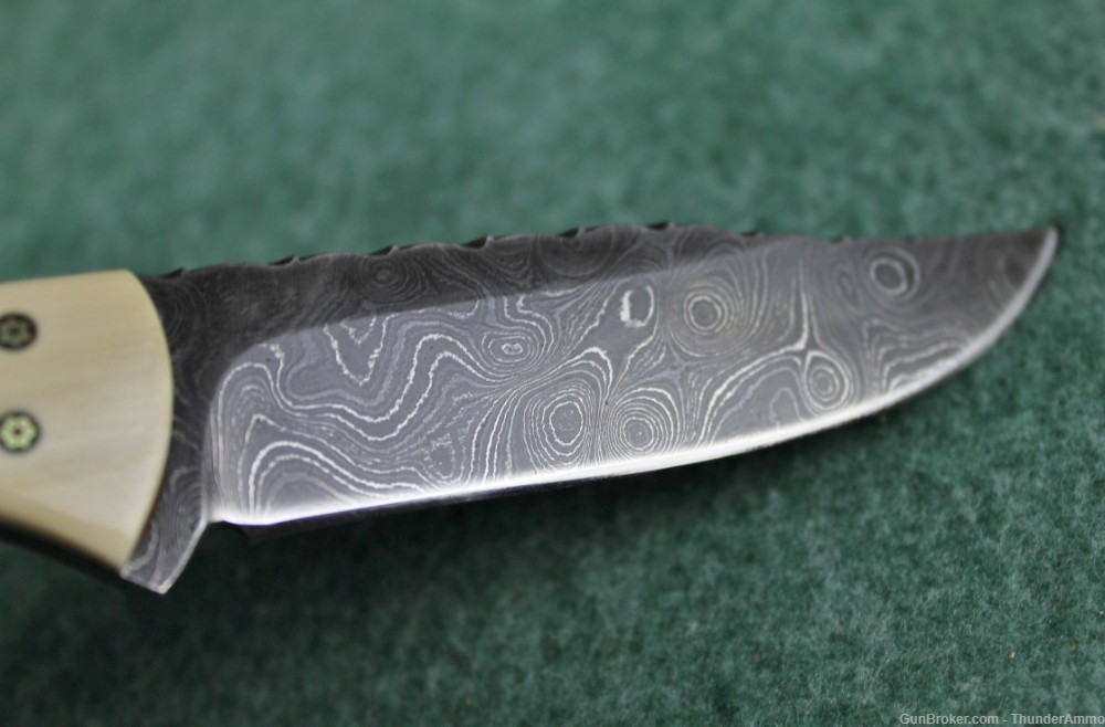 CJ Custom Fixed Blade Damascus Steel Knife Ivory Handle w/ Stingray Sheath-img-10