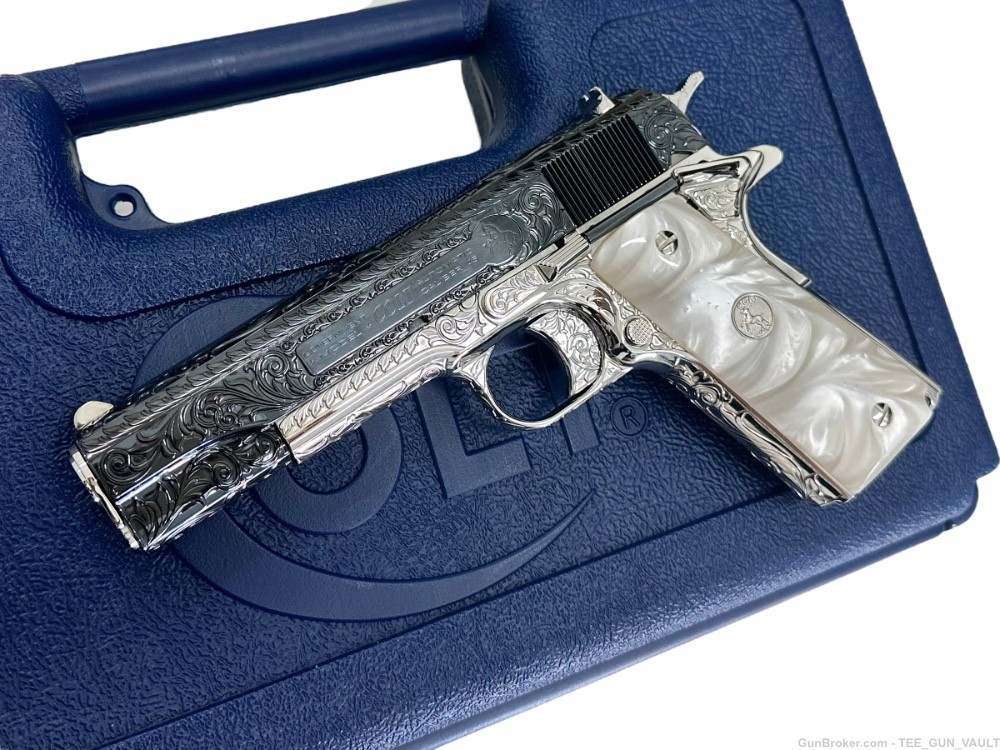 COLT CUSTOM 1911 FULLY ENGRAVED POLISHED AND 2 TONE NICKEL PLATED .45 acp-img-1