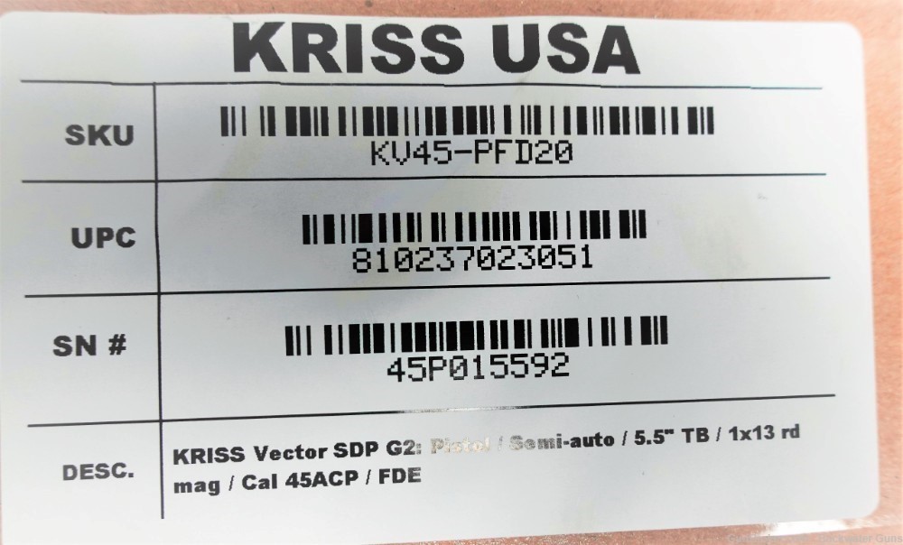 Factory New Kriss Vector SDP G2 .45ACP Pistol FDE Free Optic No Reserve!-img-5