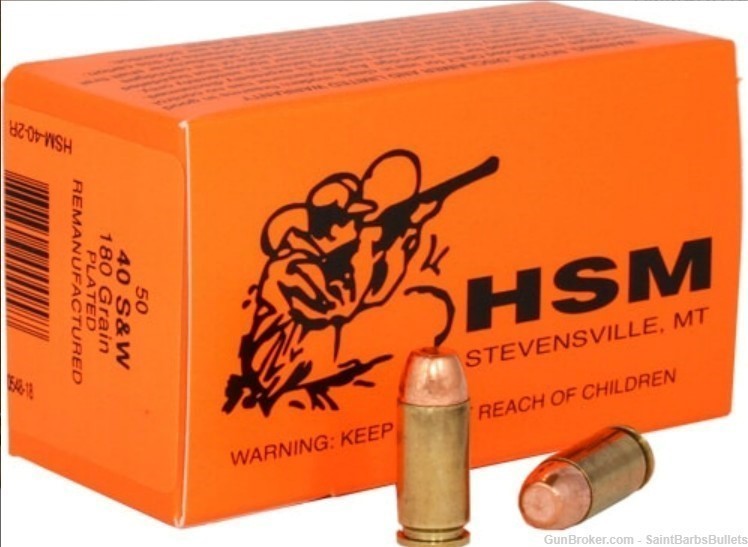 HSM Factory Remanufactured .40 S&W 180gr Plated Lead Round Nose - 50 Rounds-img-0
