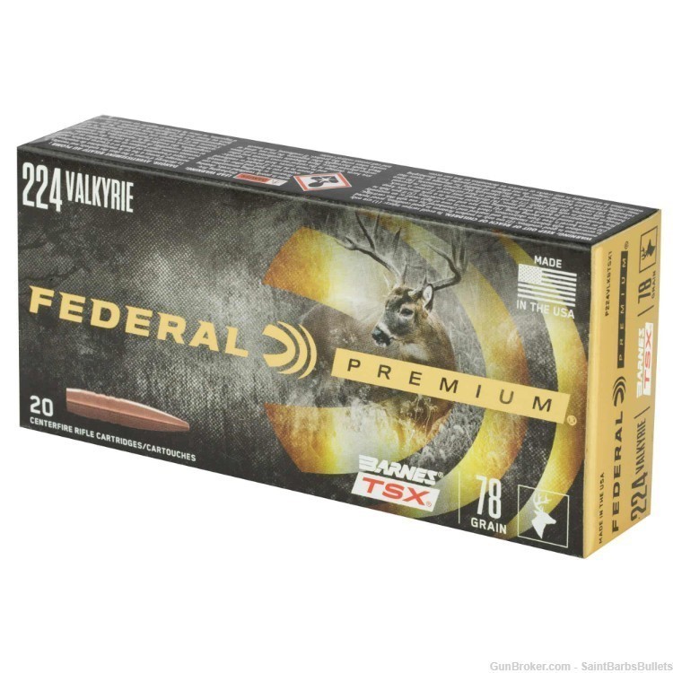 Federal .224 Valkyrie with 78gr. Barnes TSX Copper Bullets - 20 Rounds-img-1