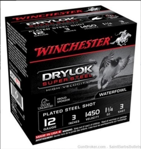 Winchester Drylok Super Steel 12 Gauge 3" 1450 fps 1 1/4oz #3 - 25 Rounds-img-0