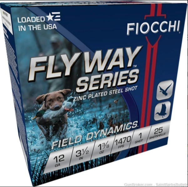 Fiocchi Flyway Steel 12 Gauge 1470 fps 3.5" 1 3/8 oz. #1 – 25 Rounds-img-0