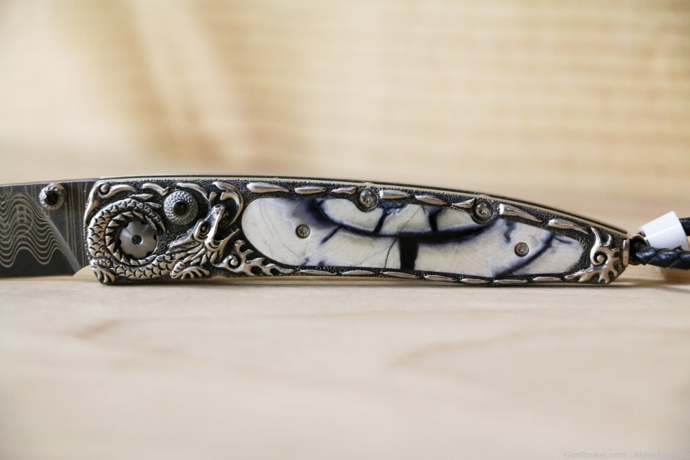 William Henry Lancet Dragon Song, Damascus, Sterling Silver & Wooly Mammoth-img-7