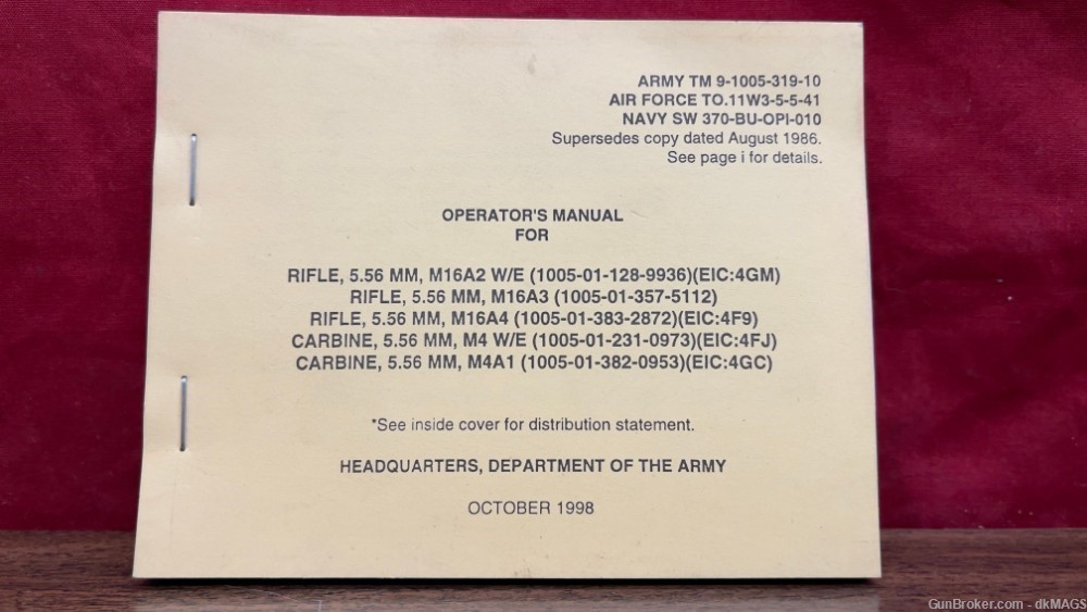 1998 Army Air Force Navy Operator's Manual for AR15 M4 M16-img-0
