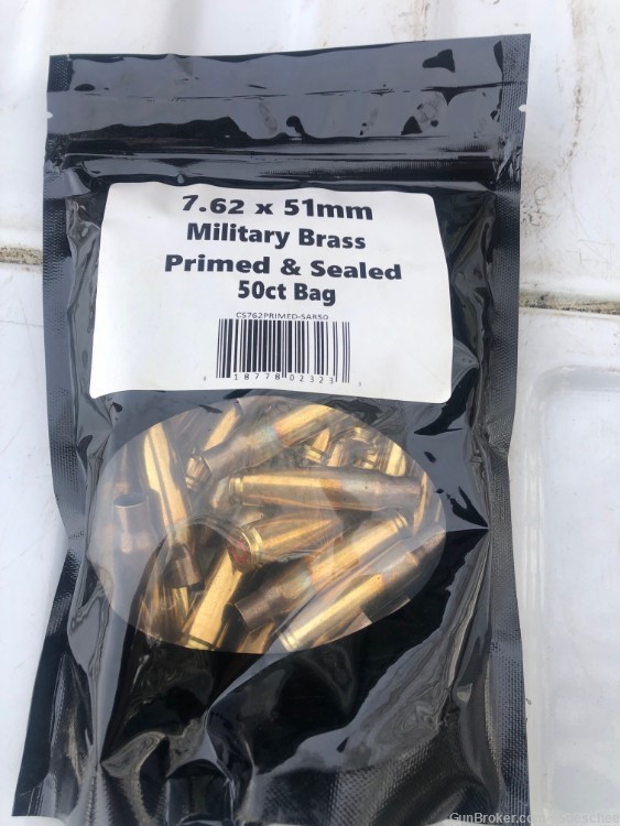 7.62X51 Brass w/primers 50 rounds per sealed bag-img-0