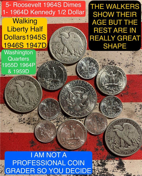 90% Silver 12 Coin Lot Quarters Dimes Half Dollars JFK-img-1