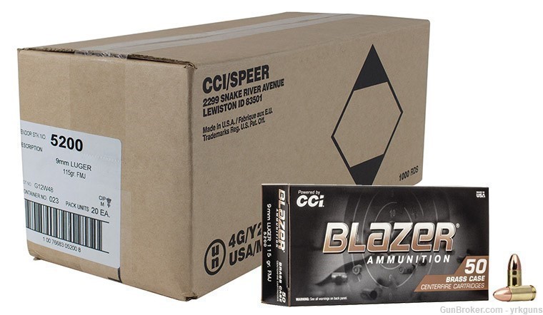 CCI Blazer Brass 9mm 115gr FMJ 20 Boxes / 1000 Rd Case FREE SHIPPING NEW-img-0