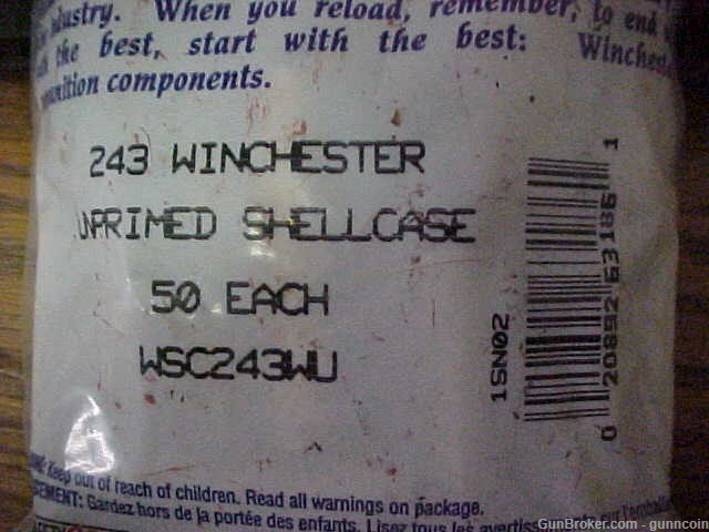 Winchester Brand 243 Winchester Caliber New Brass Bag of 50 Rounds-img-1