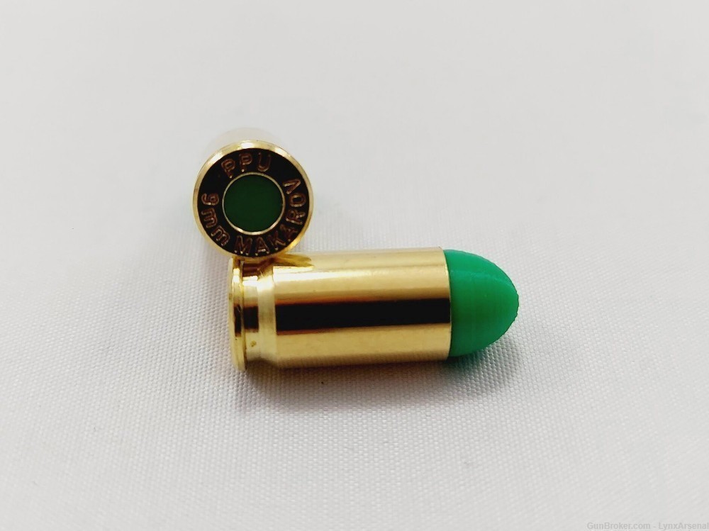 9mm Makarov Brass Snap caps / Dummy Training Rounds - Set of 10 - Green-img-1