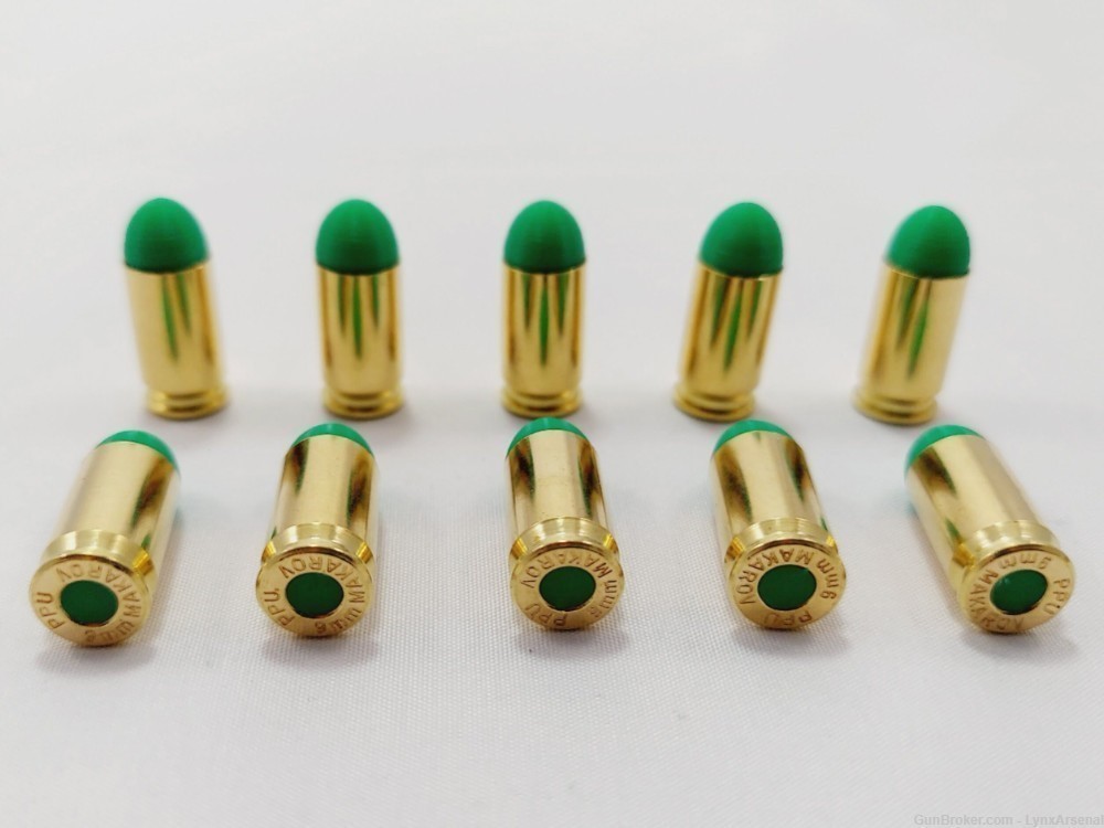 9mm Makarov Brass Snap caps / Dummy Training Rounds - Set of 10 - Green-img-0