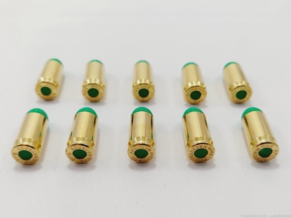 9mm Makarov Brass Snap caps / Dummy Training Rounds - Set of 10 - Green-img-3