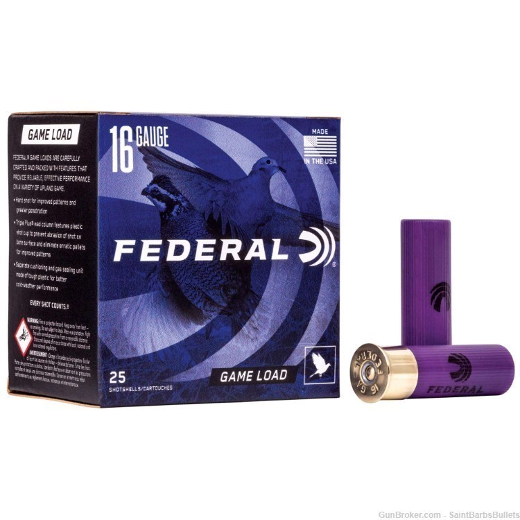 Federal Game Load Upland 16ga 2.75" 1165fps 1oz #8 - 25 Rounds-img-0