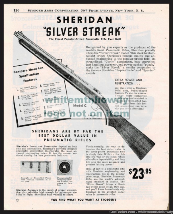 1952 SHERIDAN C Silver Streak Pellet Air Rifle Original PRINT AD-img-0
