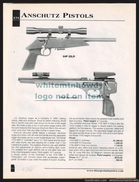 2002 ANSCHUTZ 64P 22LR and 1416 Unlimited Pistol PRINT AD-img-0