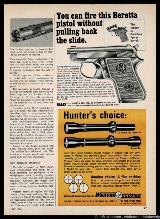 1968 BERETTA MINX .22 Pistol w/ tip-up barrel SMALL PRINT AD-img-1