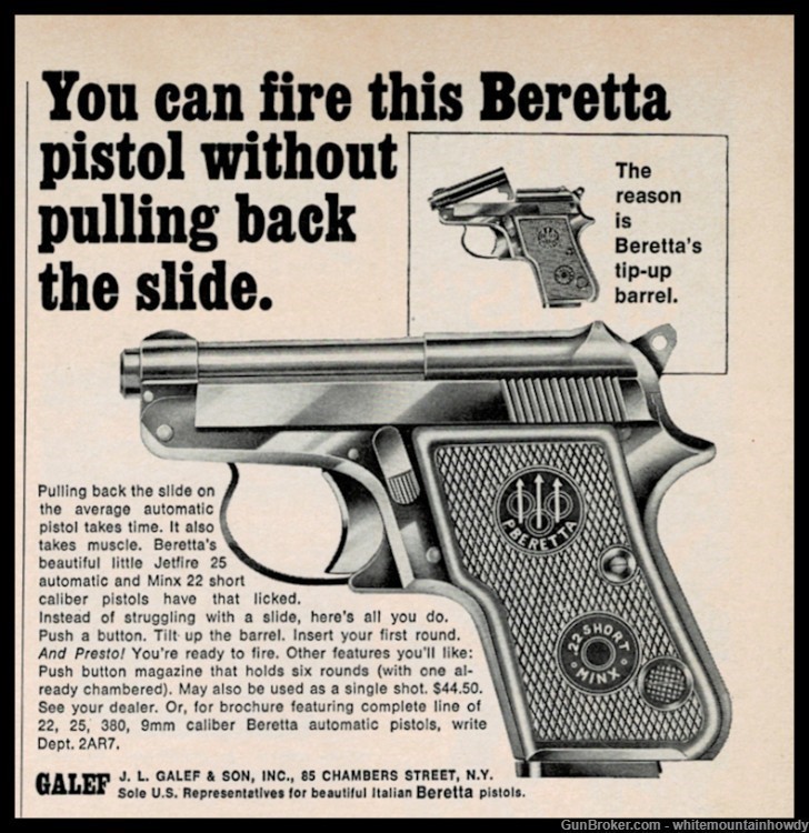 1968 BERETTA MINX .22 Pistol w/ tip-up barrel SMALL PRINT AD-img-0