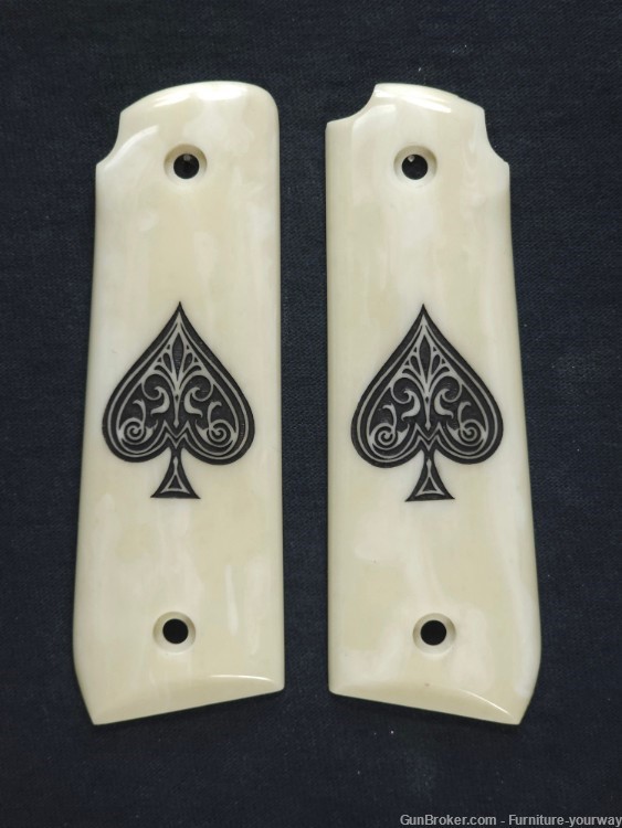 Ivory Spade Ruger Mark IV 22/45 Grips Engraved Textured Checkered-img-0