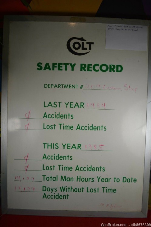 Colt Custom Shop Safety Record Sign 1984-img-3