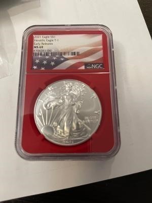 Silver Eagle Certified NGC MS69 Uncirculated 2021 Bitcoin-img-0