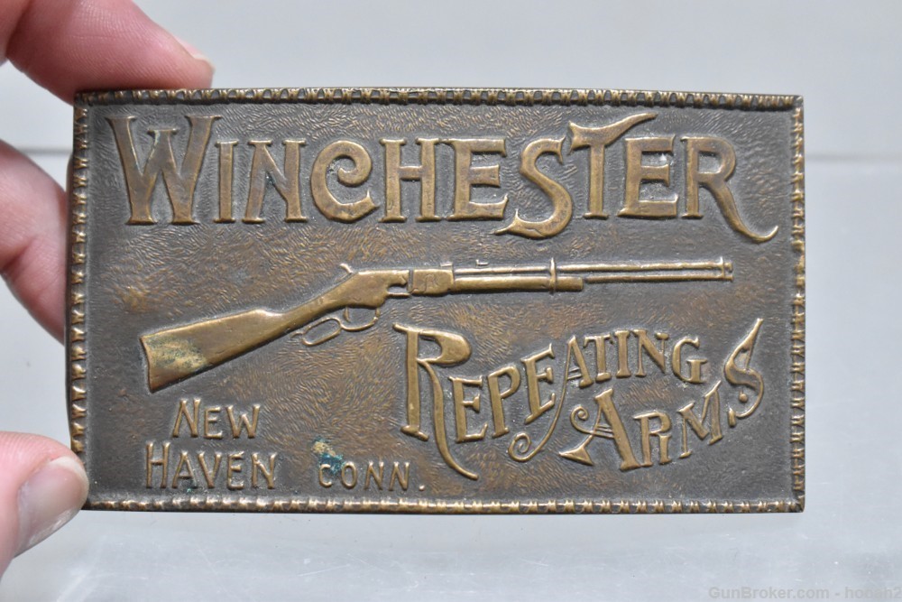 Vintage Winchester Repeating Arms Brass Belt Buckle-img-1