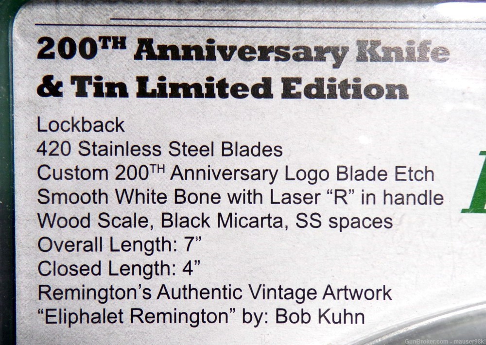Remington 200 Years Collectible Tin Gift Set Including 1 Knife & Tin Box -img-3