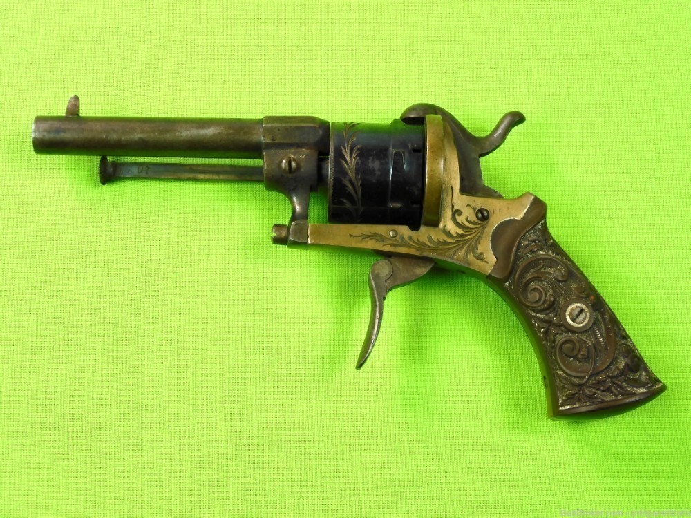 Antique 7 mm Pinfire Engraved Revolver Handgun-img-0