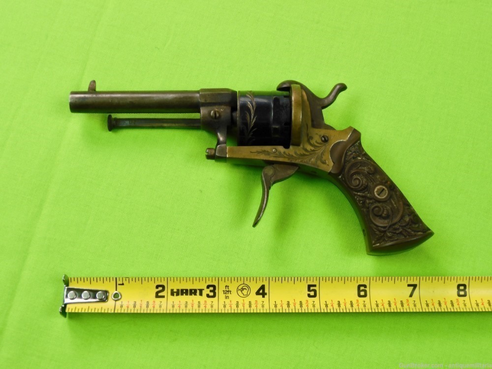 Antique 7 mm Pinfire Engraved Revolver Handgun-img-15