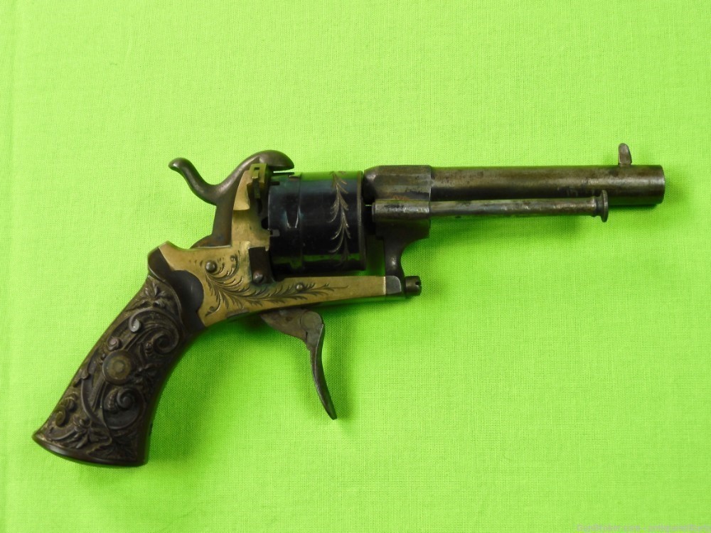 Antique 7 mm Pinfire Engraved Revolver Handgun-img-1